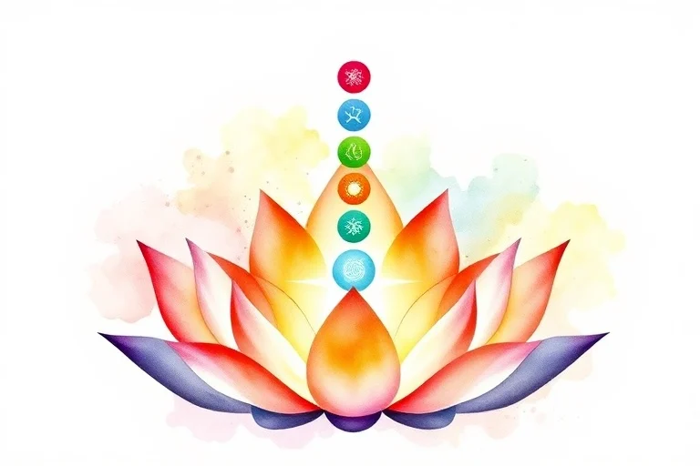 Pintura acuarela de chakras como flores de loto