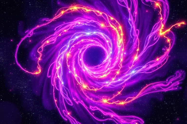 Un remolino abstracto de colores cósmicos que forman una red de luz, simbolizando las conexiones energéticas entre los Sephiroth.