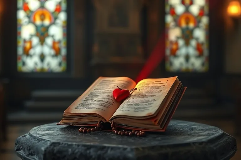 Pintura acuarela de dos rayos, rojo y pálido, iluminando una capilla vacía con vitrales, simbolizando la Sangre y el Agua de la Misericordia.