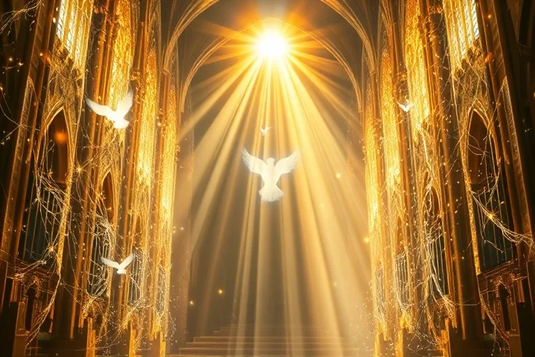 Tapiz de luz abstracto con símbolos de esperanza y protección