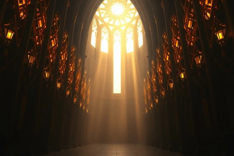 Nudos dorados entrelazados que brillan en la oscuridad, simbolizando la complejidad y la interconexión del discernimiento espiritual ignaciano.