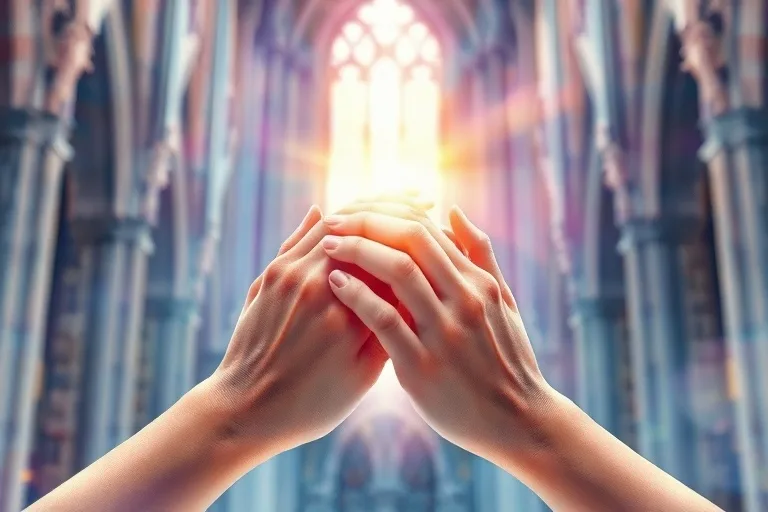 Pintura acuarela de manos en gesto de oración, simbolizando la súplica y la conexión espiritual con lo divino.