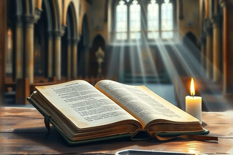 Pintura de acuarela de una vela encendida junto a un libro de oraciones antiguo