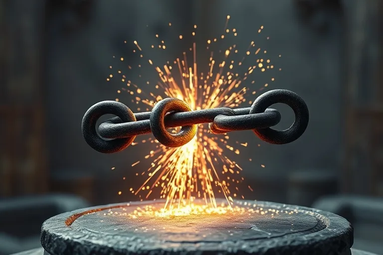 Ilustración 3D de una cadena rota disolviéndose en luz, simbolizando libertad y nuevos comienzos.
