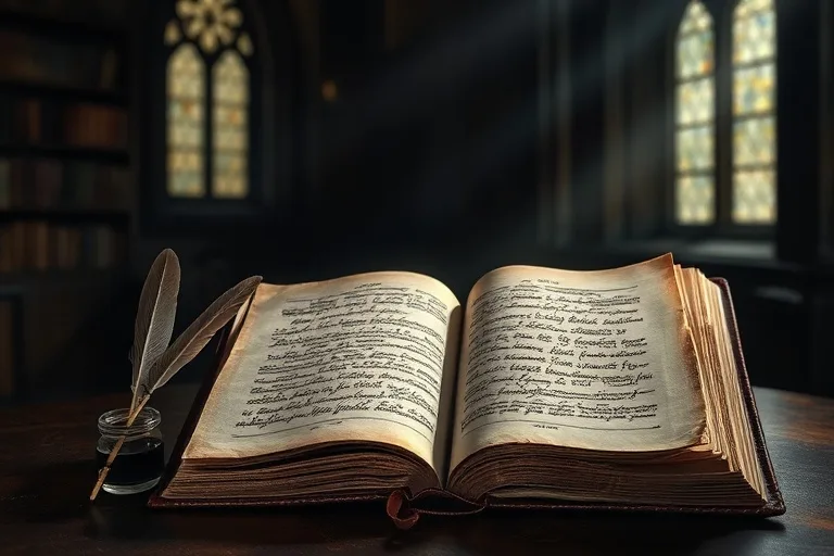 Libro antiguo con pluma y tintero