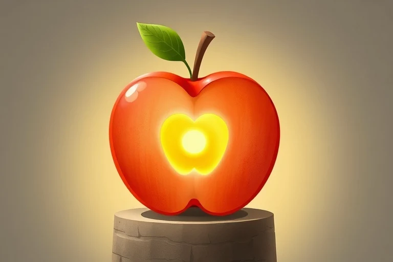 Ilustración digital de una manzana con tres capas distintas que representan la unidad y diversidad de la Santísima Trinidad para la comprensión infantil.