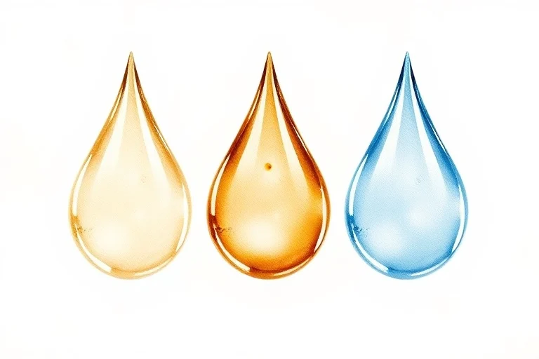 Pintura de acuarela de tres gotas de agua interconectadas con colores sutiles, simbolizando la unidad y las distintas personas de la Trinidad.