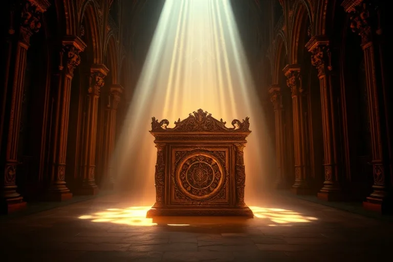 Velo de luz sobre caja de madera mística