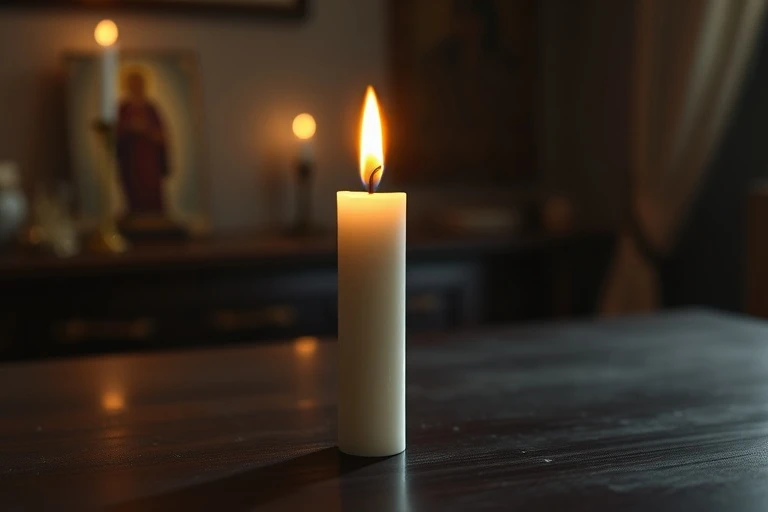 Una vela encendida en un ambiente tranquilo, simbolizando la contemplación y la oración personal.