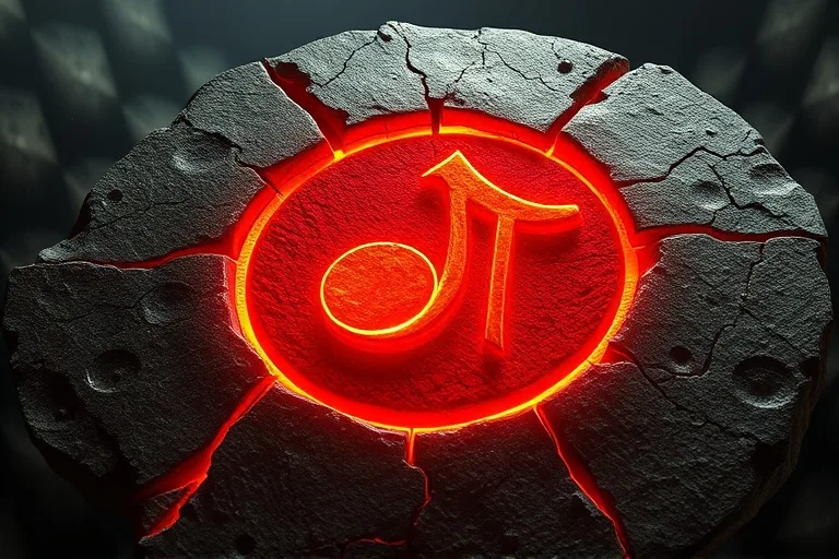 3D render of a Mars symbol on a cracked stone tablet with gears