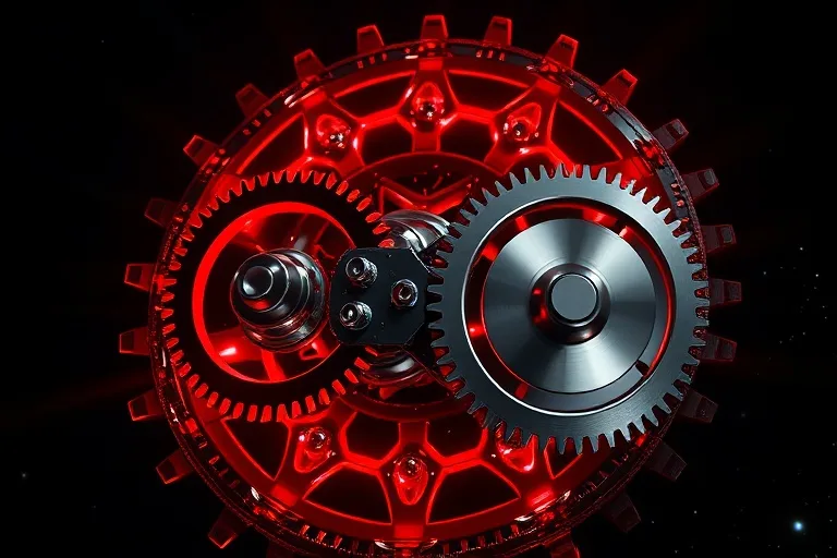 Abstract 3D render of interlocking red and metallic gears, symbolizing internal drive and ambition.
