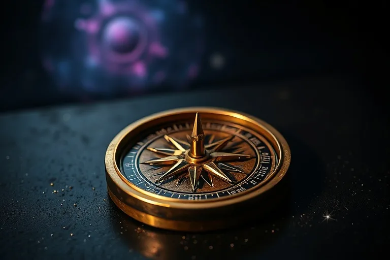 An antique compass with its needle pointing in two opposing directions, symbolizing internal conflict.