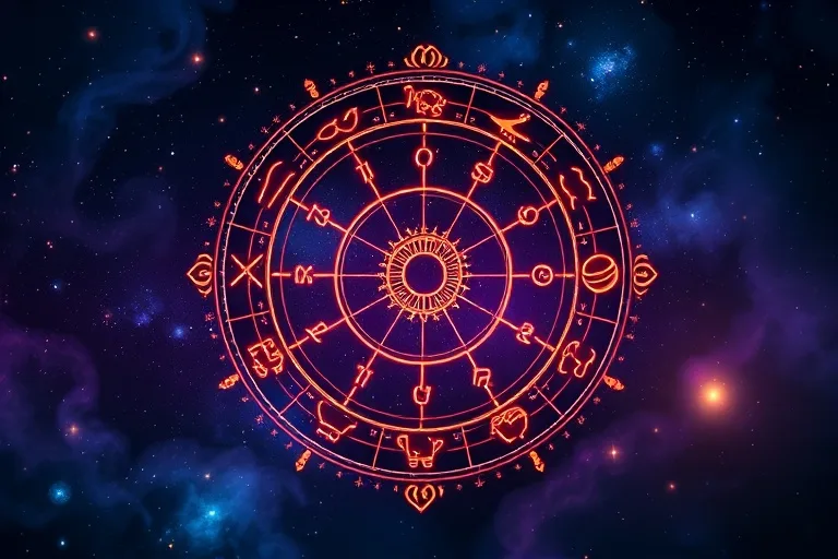 Unveiling Your Child's Cosmic Blueprint Detailed representation of a natal chart with planetary symbols, houses, and zodiac signs, illustrating the complex cosmic blueprint of an individual's birth moment.