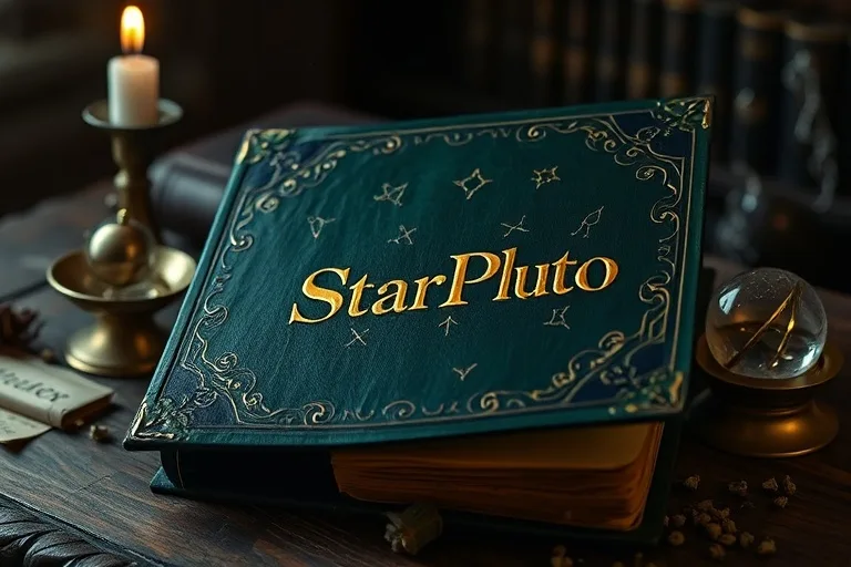 Conceptual art of an antique, leather-bound book titled 'Archetypal Wisdom' open on a weathered wooden table, next to a vintage brass astrolabe and scattered astrological charts, illuminated by moonlight.