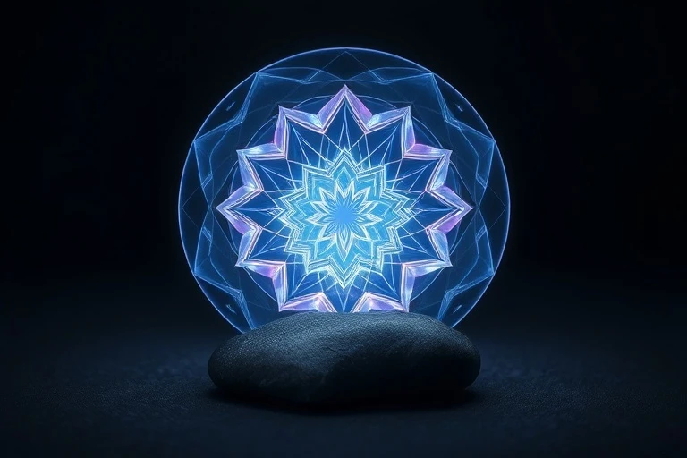 Abstract conceptual art of an energetic shield forming around a smooth river stone.
