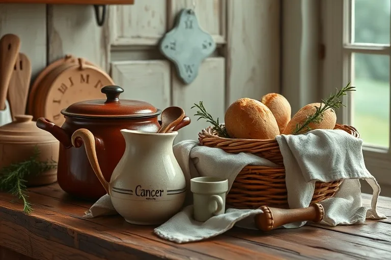 Oil painting of vintage kitchen items, representing Cancer's nurturing and domestic qualities.