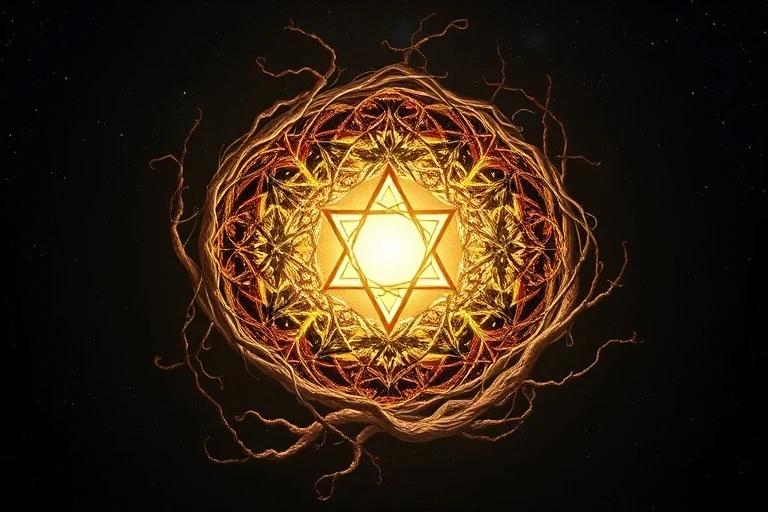 Conceptual digital illustration of a protective shell made of roots and vines, enclosing a glowing light.