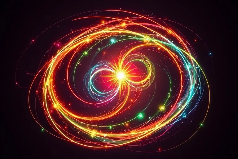 Abstract conceptual art depicting swirling, luminous lines of light in various colors, symbolizing the interconnectedness of energy pathways.
