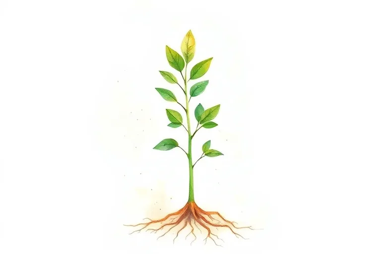 Watercolor painting of a vibrant green sapling symbolizing growth and the Wood element.