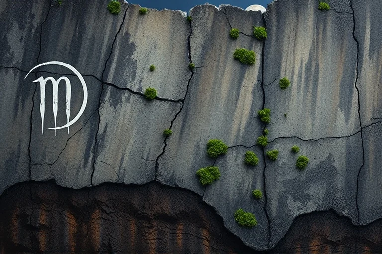 Abstract oil painting, heavy, textured brushstrokes depicting a massive, ancient stone foundation, deeply rooted in the earth, with subtle cracks and moss, symbolizing enduring strength and stability. Dark, rich earth tones, deep greens, and grays. Dramatic, chiaroscuro lighting.