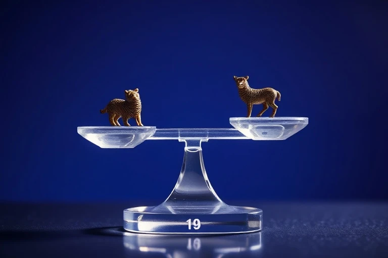 Abstract balance scale with zodiac figurines, symbolizing partnership equilibrium.
