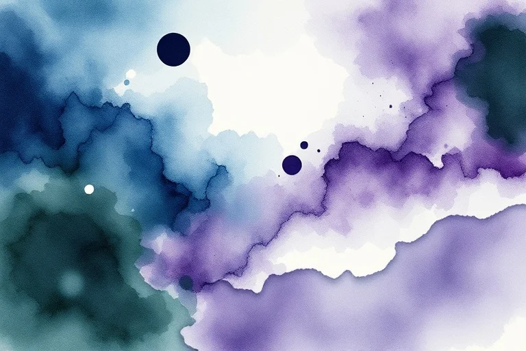 Abstract watercolor painting with fluid blues, purples, and greens, showing indistinct shapes emerging and receding, symbolizing the elusive nature of subconscious thoughts.