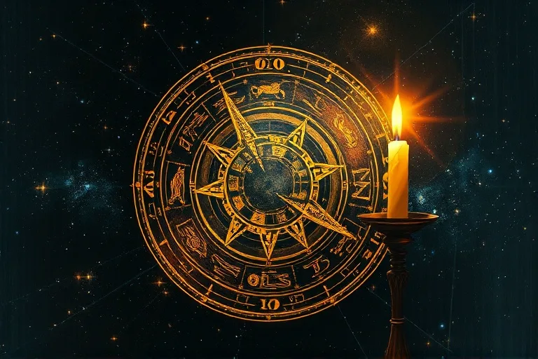 A classical oil painting of a celestial sphere with intricate zodiacal constellations against a star-filled sky. A glowing candle illuminates the sphere, highlighting delicate lines and symbols, conveying cosmic order and the pursuit of knowledge.