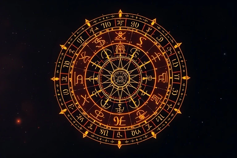 3D rendered astrological chart wheel with glowing symbols and houses, representing the intricate structure of a horary chart.