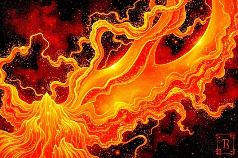 Abstract digital painting depicting interwoven streams of gold, violet, and crimson light forming crystalline and flowing structures, symbolizing wisdom, partnership, and sacred purpose.