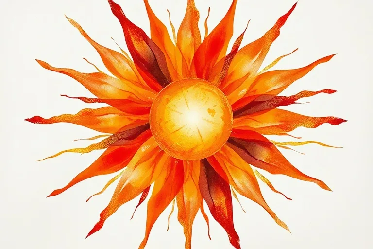 Abstract watercolor sunburst, symbolizing passion and inner light
