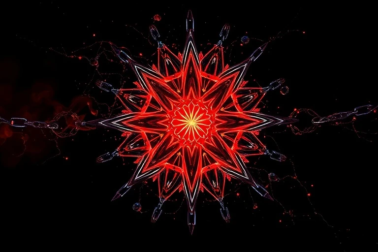 An abstract representation of shattered chains and broken societal molds floating in a void, with fragments glowing with an inner, rebellious light. The composition is dynamic and symbolic of liberation and breaking free.