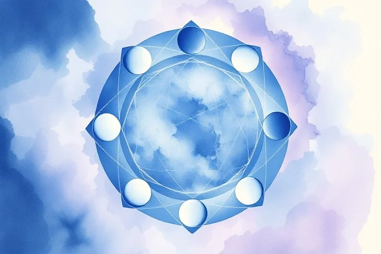 An abstract watercolor painting with soft blues, purples, and silvers blending, symbolizing the moon's reflective and emotional influence, with delicate, shimmering particles suggesting subtle energy.
