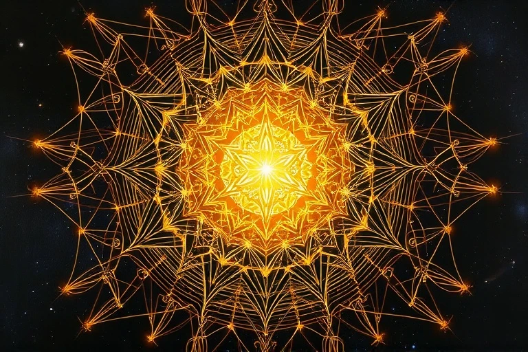 Conceptual oil painting of intertwined luminous golden threads forming a tapestry, symbolizing the alignment of individual energies and desires.