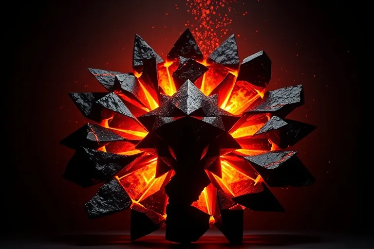 Shattered obsidian sculpture symbolizing intense Martian energy