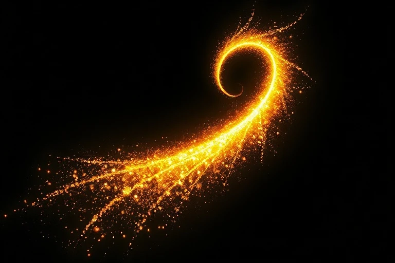 Abstract conceptual art of a dynamic spiral of golden light ascending through a dark, minimalist space, representing growth and upward mobility.