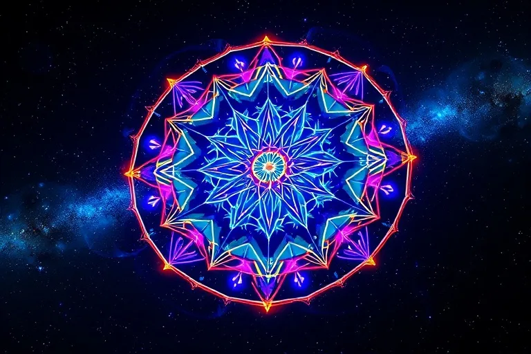 Intricate glowing geometric construct representing the astral plane with swirling energy currents