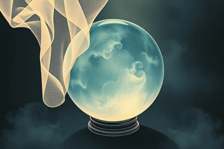 Delicate veil over crystal ball, symbolic of illusion