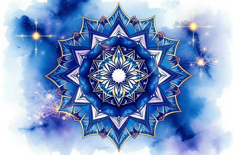 Abstract watercolor painting of an oracle card with flowing energy lines