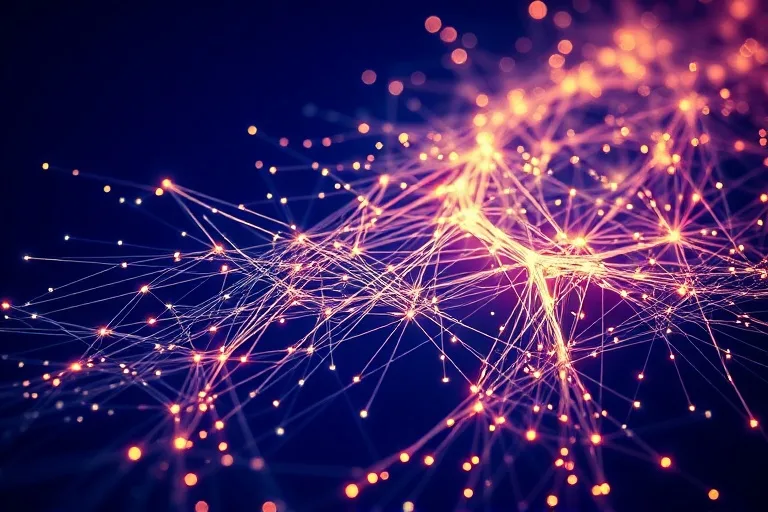 Intertwined, glowing threads of light forming a complex, luminous tapestry against a deep indigo background. Some threads are brightly lit, representing gifts, while others are darker, symbolizing lessons.