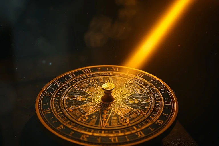 Ancient brass astrolabe illuminated by a single beam of light