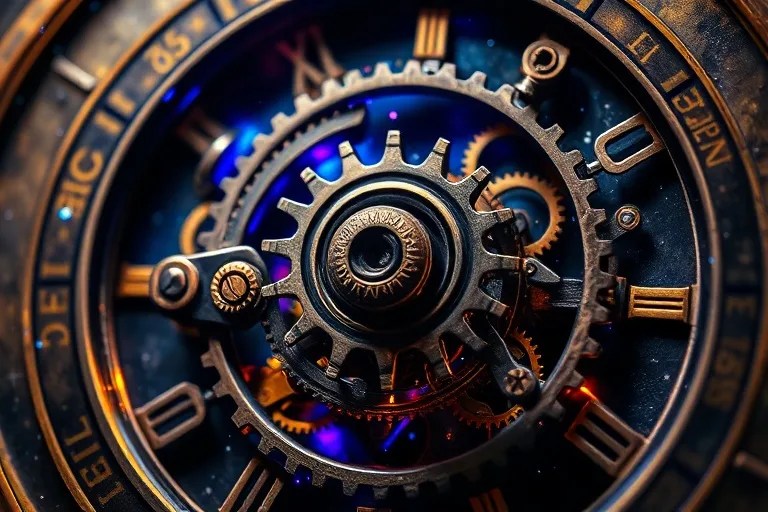 Clockwork mechanism with a misaligned gear, surrounded by glowing energy