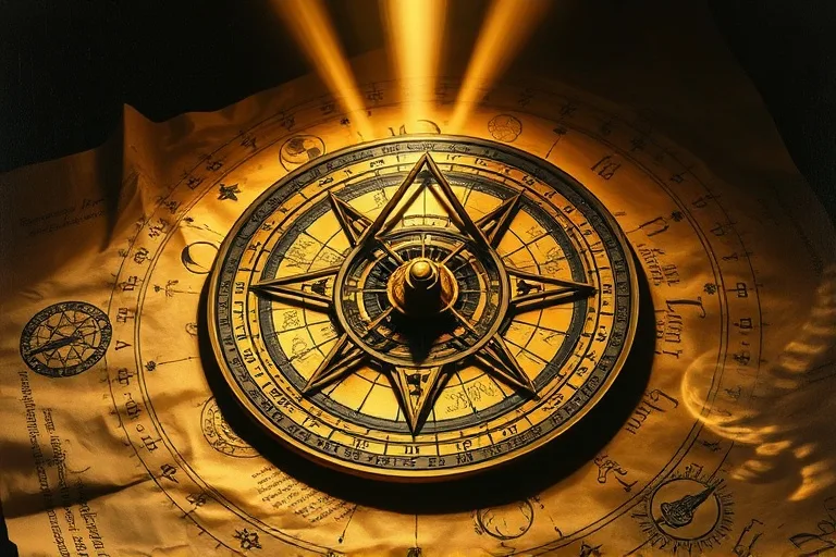Oil painting of a vintage astrolabe on ancient parchment, illuminated by a focused beam of light, symbolizing the wisdom of critical astrological points.