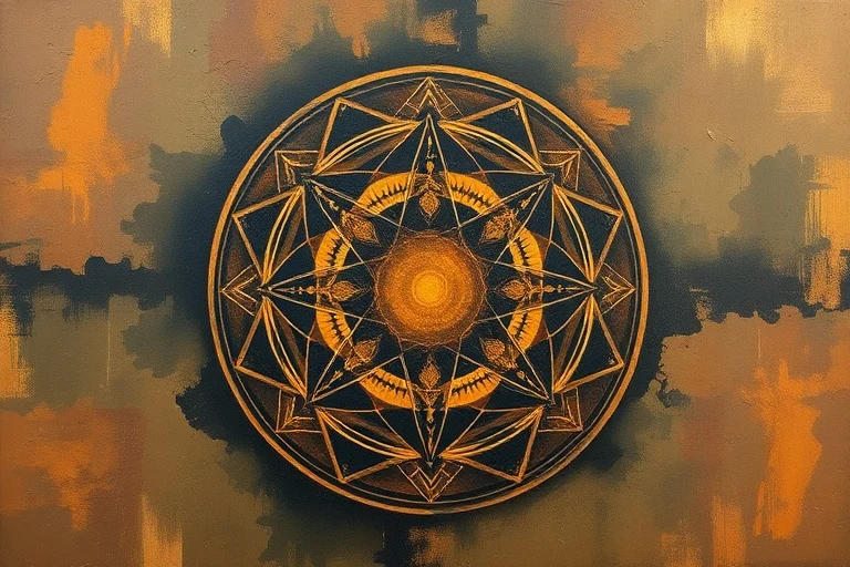 Abstract painting with strong lines and earthy tones, symbolizing resilience and structure