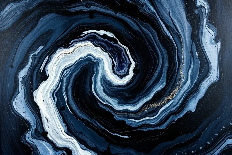 An abstract oil painting depicting swirling dark and light colors merging, symbolizing the integration of unconscious and conscious aspects.