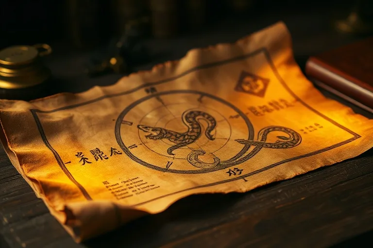 A vintage engraving of an open ancient scroll with intricate diagrams of elemental cycles and zodiac symbols, illuminated by a warm light, symbolizing ancient Chinese wisdom and scholarly insights.
