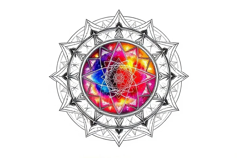 3D digital illustration of human aura, geometric shapes, color gradients, energetic balance