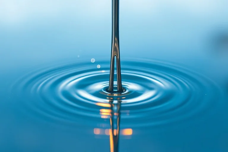 Conceptual art of a tuning fork vibrating in water, light refraction