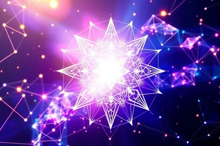 Abstract conceptual art of intertwined light frequencies and geometric patterns