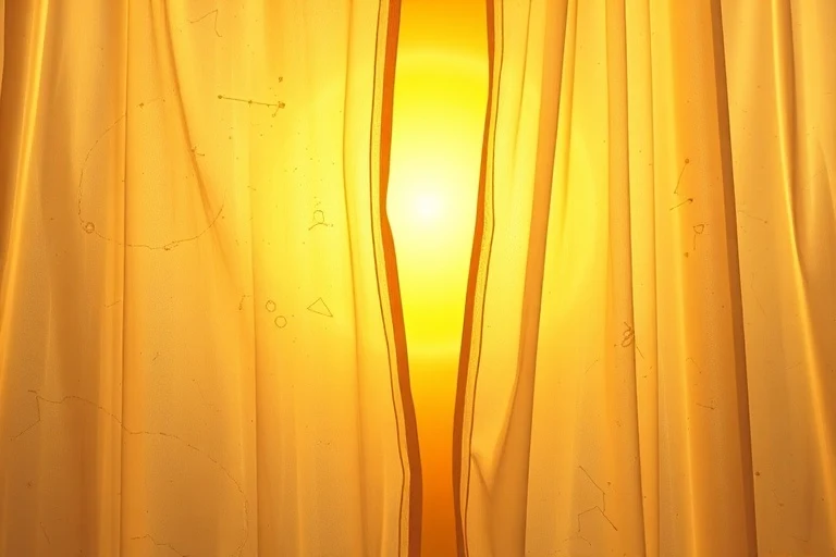 Translucent veil parting to reveal a vibrant, expanding golden light, symbolizing the release of old patterns and embrace of new potential, with astrological chart patterns woven into the veil.