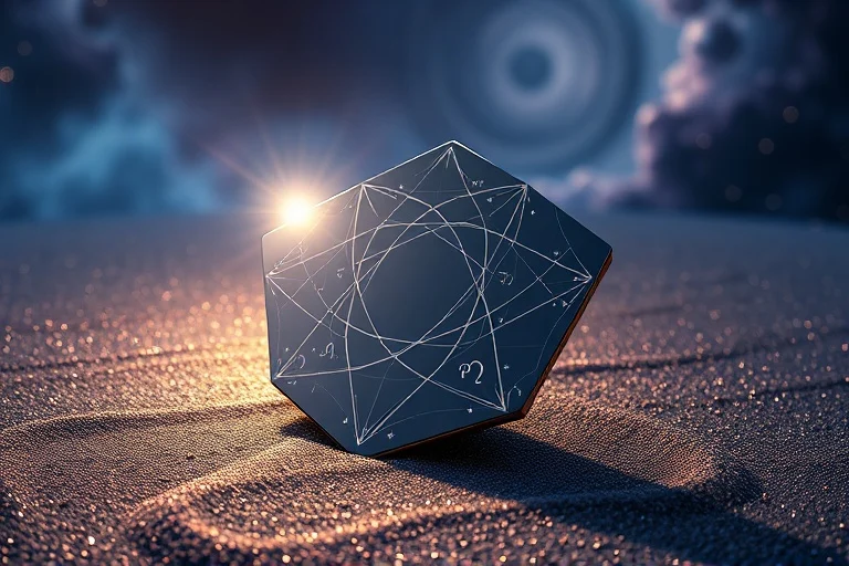 Conceptual 3D render of a polished, reflective mirror shard lying on a bed of cosmic dust, subtly reflecting abstract astrological symbols (not specific zodiac signs). A single beam of light illuminates the shard, creating intricate shadows. The background is a soft, deep space nebula, emphasizing introspection and self-discovery.